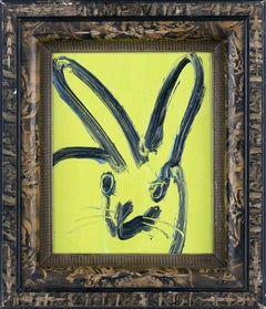 "Whilie" (Bunny on YellowGreen Background) Oil Painting on Wood Panel