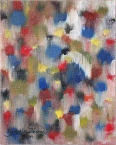 "Dot Dot - Luci d'autunno" colorato dipinto a olio contemporaneo su tela