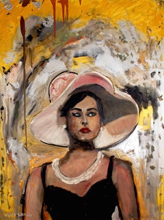 "Sophia" Pop Art Oil Painting of Sophia Loren in Saint Tropez with Gold Accents