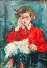 Young Girl Reading Newspaper