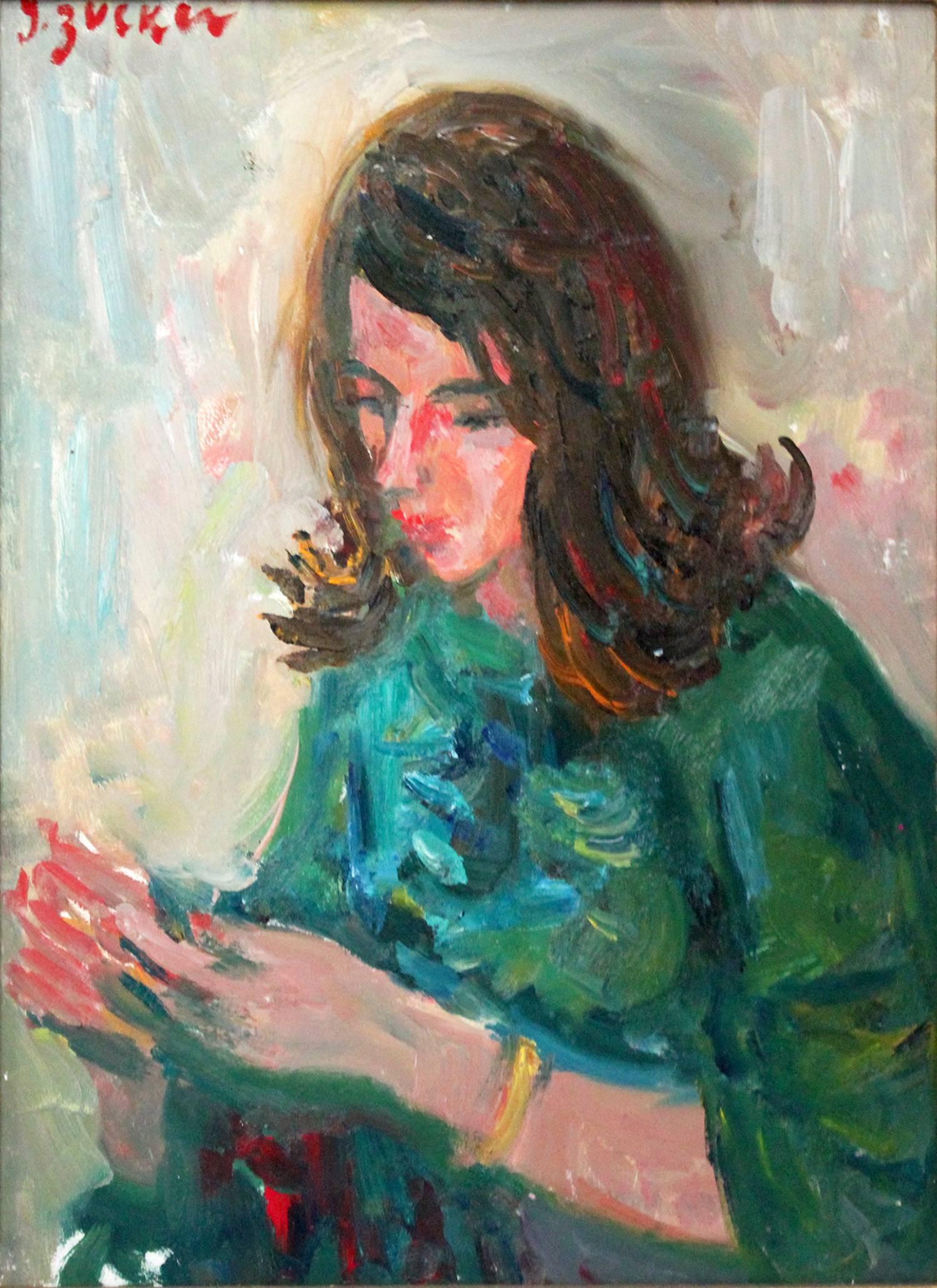 girl sewing painting