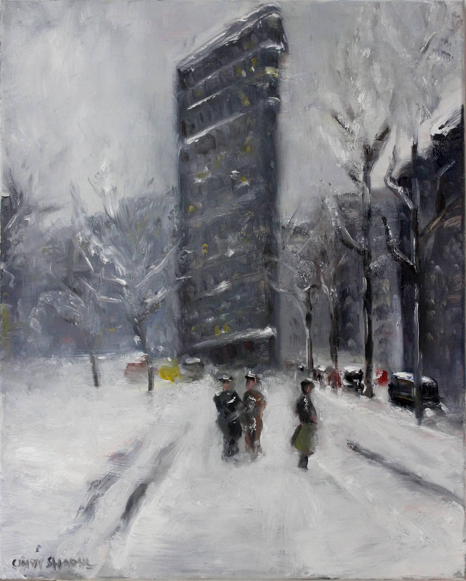 Cindy Shaoul Landscape Painting - Snow in Flatiron