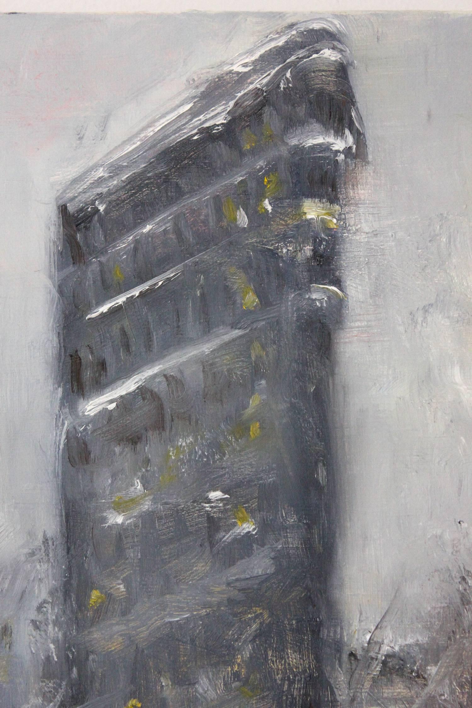 Snow in Flatiron - Gray Landscape Painting by Cindy Shaoul