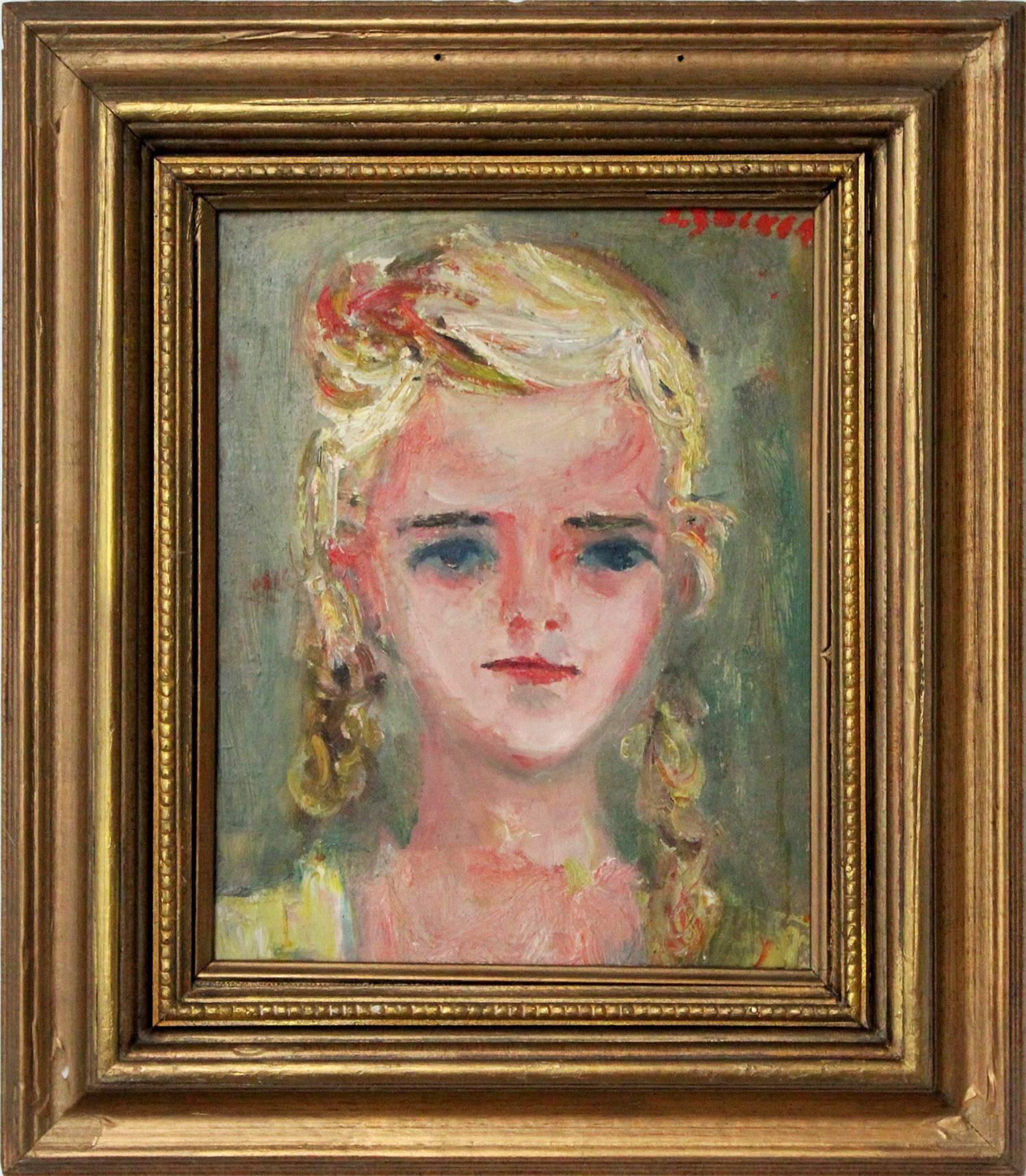 Jacques Zucker Portrait Painting - Young Girl with Braids