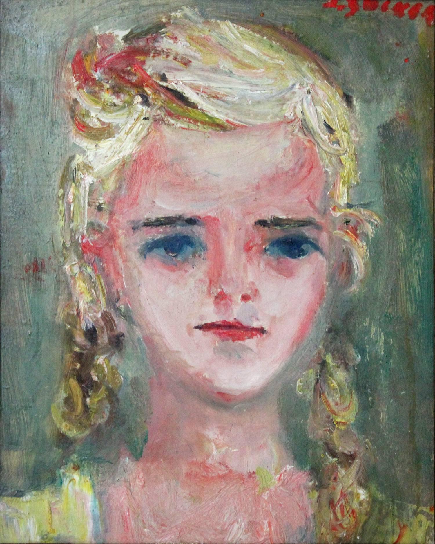 Young Girl with Braids - Painting by Jacques Zucker