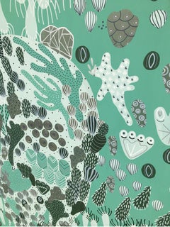 THALASSO 4 - Abstract Figurative Mint Green Painting on Canvas