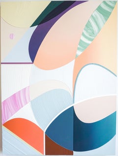 TROPIC - peinture expressionniste abstraite contemporaine, rose, bleu, orange, blanc