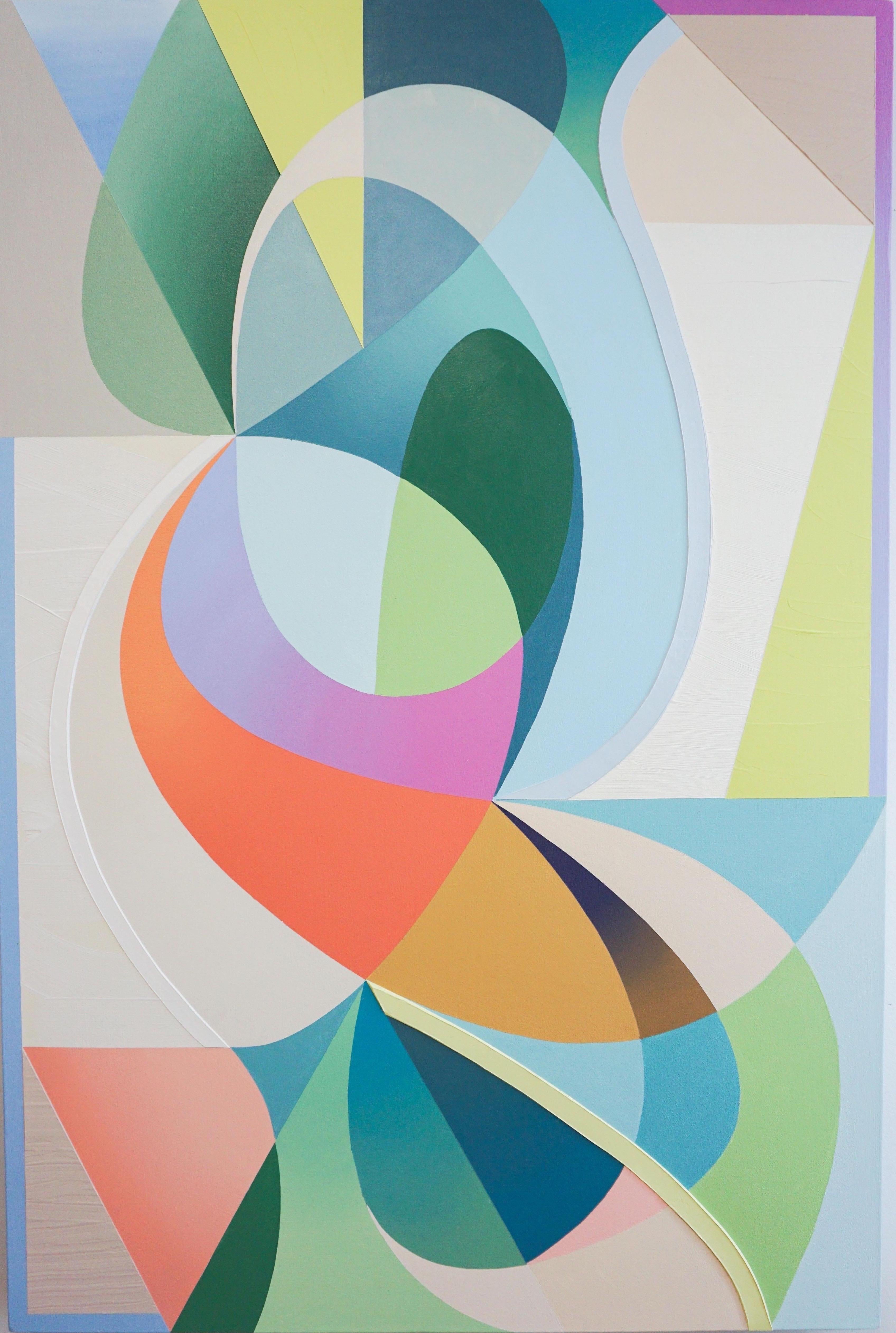 Abstract Painting Michelle Weddle - GEOTHERMAL - Peinture expressionniste abstraite contemporaine, géométrique multicolore