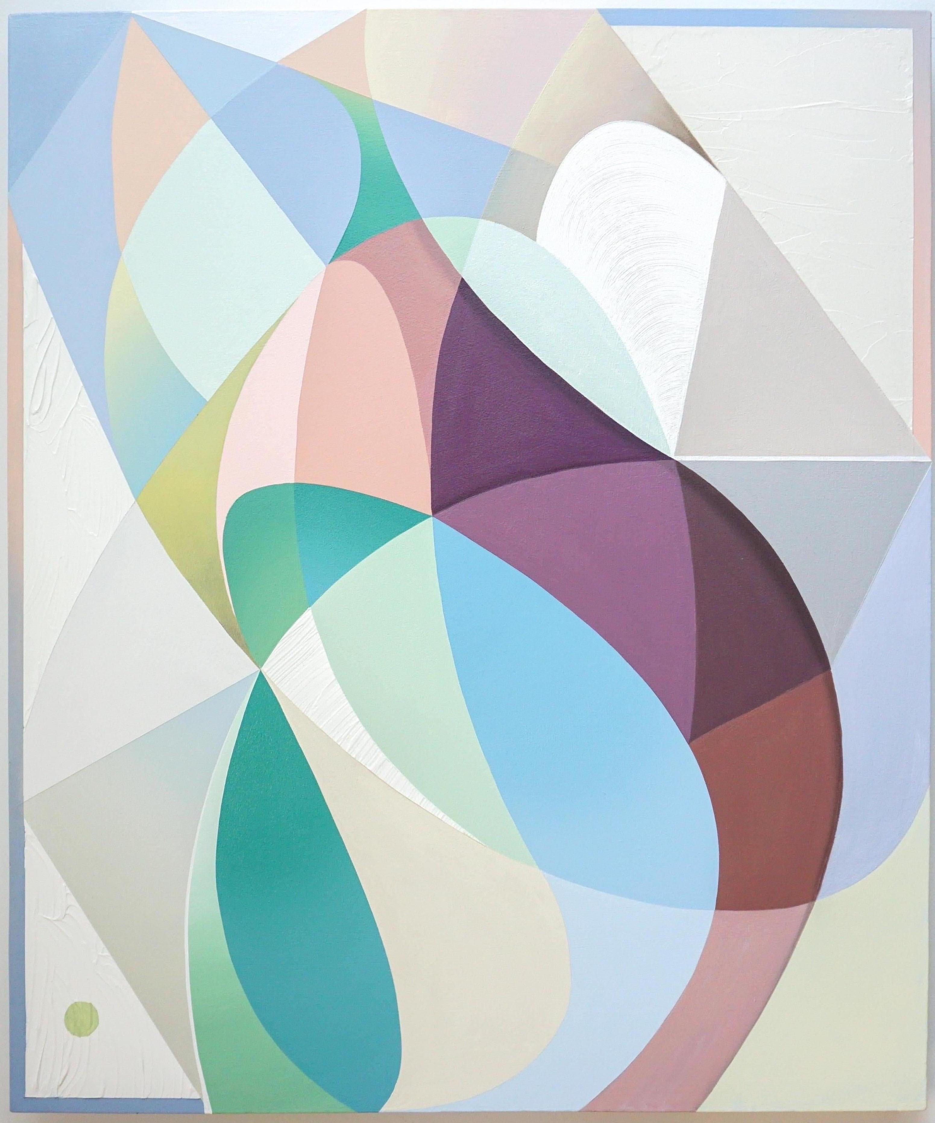 Abstract Painting Michelle Weddle - ALLUVION - Peinture géométrique abstraite contemporaine, bleue, verte, rose, violette