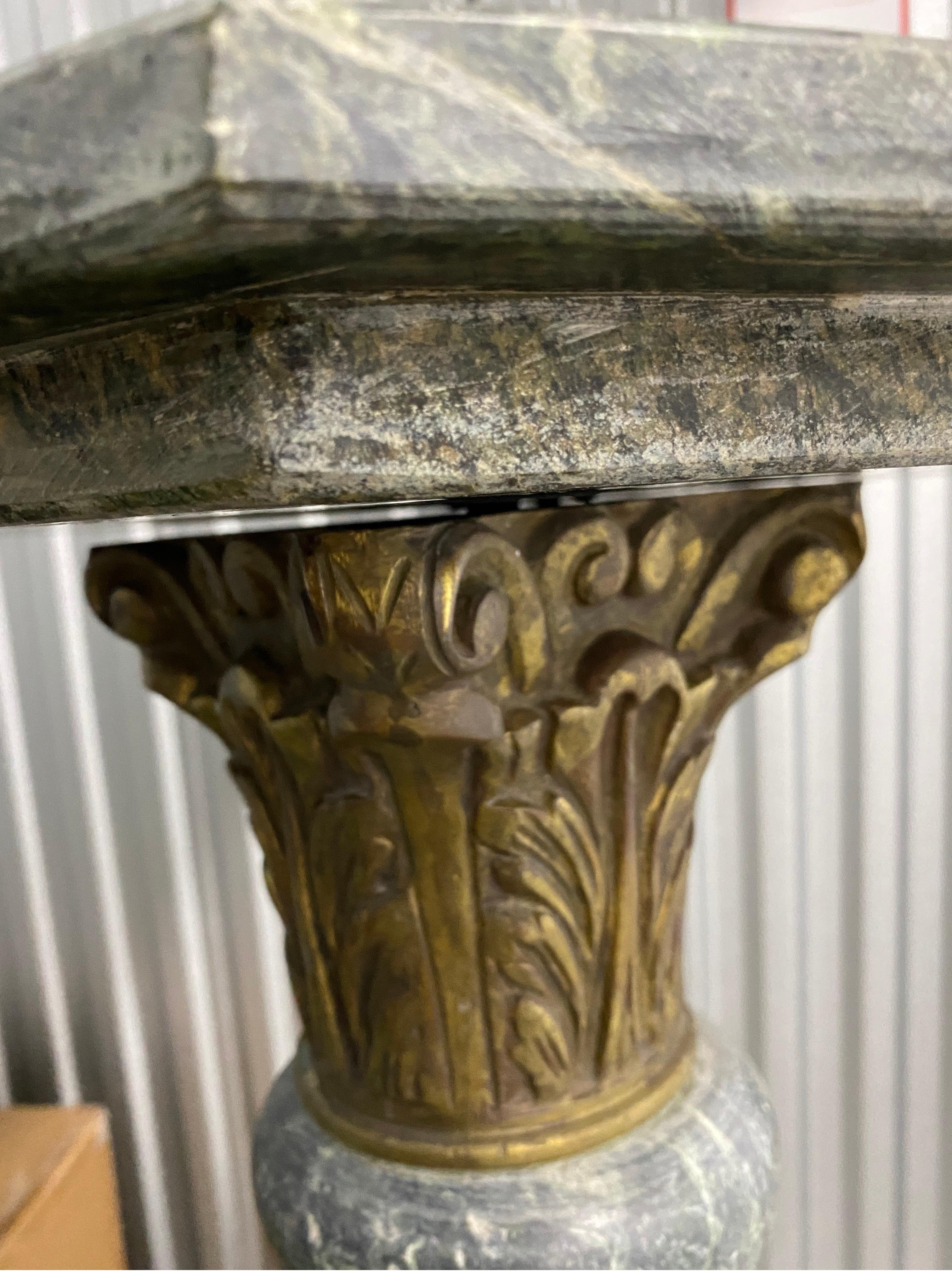 MARBLE COLUMN PEDESTAL WITH BRONZE ACANTHUS CAPITAL - Green Louis XV Style 1