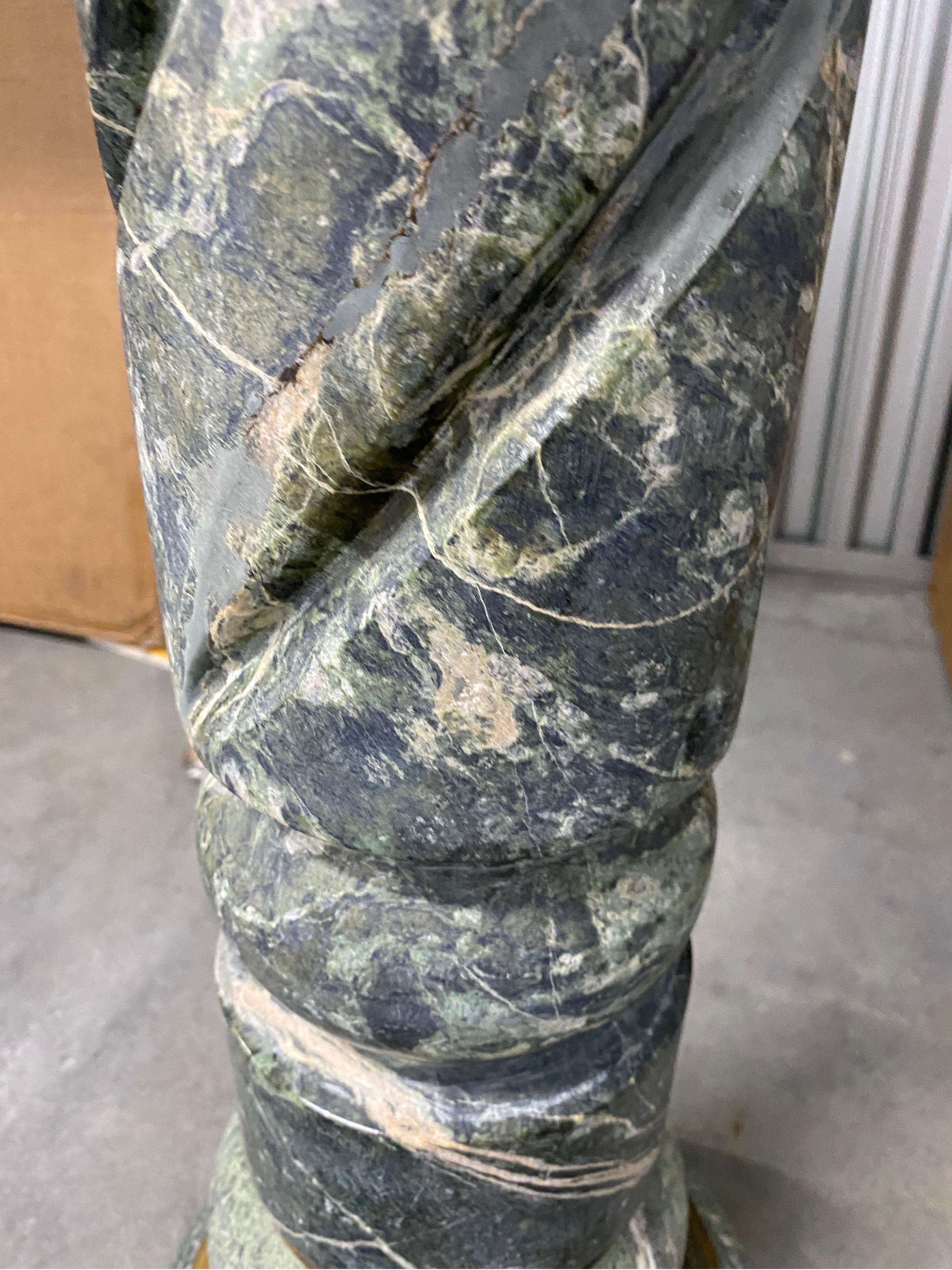 MARBLE COLUMN PEDESTAL WITH BRONZE ACANTHUS CAPITAL - Green Louis XV Style 2