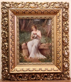 Late 19th Century Neoclassical Maiden with Rose Wreath Oil, Gustav Schrödter
