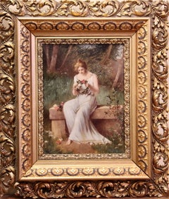 Late 19th Century Neoclassical Maiden with Rose Wreath Oil, Gustav Schrödter