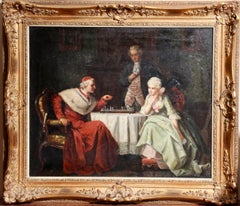 Late 19th Century Cardinal Playing Chess Oil Painting, Otto Rudolf Hessler