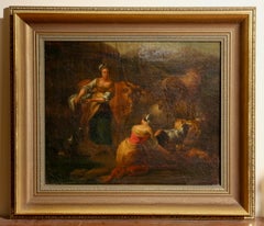 18th Century Pastoral Scene with Herdesses & Livestock Oil Painting