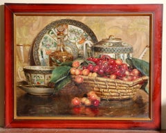 Late 19th Century Still Life with Cherries & Porcelain, Fernande Soulacroix