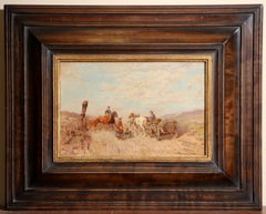 Late 19th Century Munich School Horse Wagon Landscape Oil, Désiré Thomassin