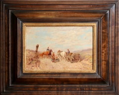 Late 19th Century Munich School Horse Wagon Landscape Oil, Désiré Thomassin