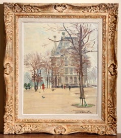 Französisches Ölgemälde aus der Mitte des Jahrhunderts, „Pavillon de Flore“ im Louvre, Constant Le Breton