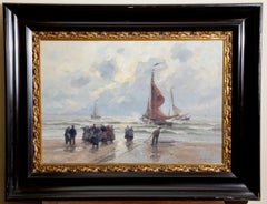 1896 Katwijk: Fischereiflotte am Strand – impressionistisches Meeresgemälde in Öl, Deutsch: Grobe