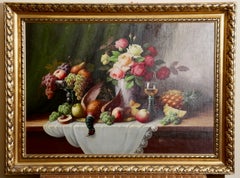 Large Antique Baroque Style Game & Fruit Still Life Oil, Signed A. Höppner