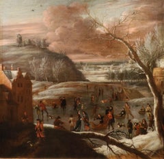Winter Landscape Van Bredael Paint 1Century Oil on canvas Old master Flemish Art