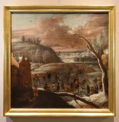 Winter Landscape Van Bredael Paint 1Century Oil on canvas Old master Flemish Art
