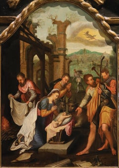 « Les bergers à l'adoration » de Pourbus, peinture à l'huile sur tabla, XVIe-XVIIe siècles, maître ancien