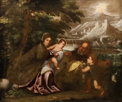 «La Sagrada Familia», de Tiziano. Pintura de los siglos XVI/XVII. Óleo sobre lienzo. Obra de un maestro clásico italiano.