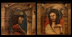 Couple Portraits Warlord Saint Sebastian 16/17Century Oil on table Old master