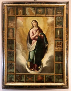 Virgin Paint 17th Century Spanish School Oil on canvas Old master Religious