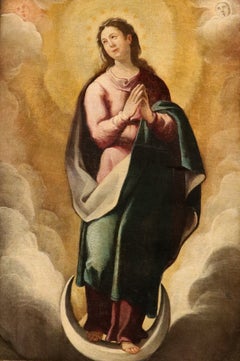 Virgin Paint 17th Century Spanish School Oil on canvas Old master Religious