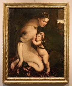 Venus, Amor und Boccaccio – Gemälde aus dem 17. Jahrhundert, Öl auf Leinwand, Alte Meister, Mythologie