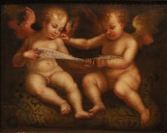 Angels Pair Caccia 17th Century Paint Oil on canvas Old master Italian school