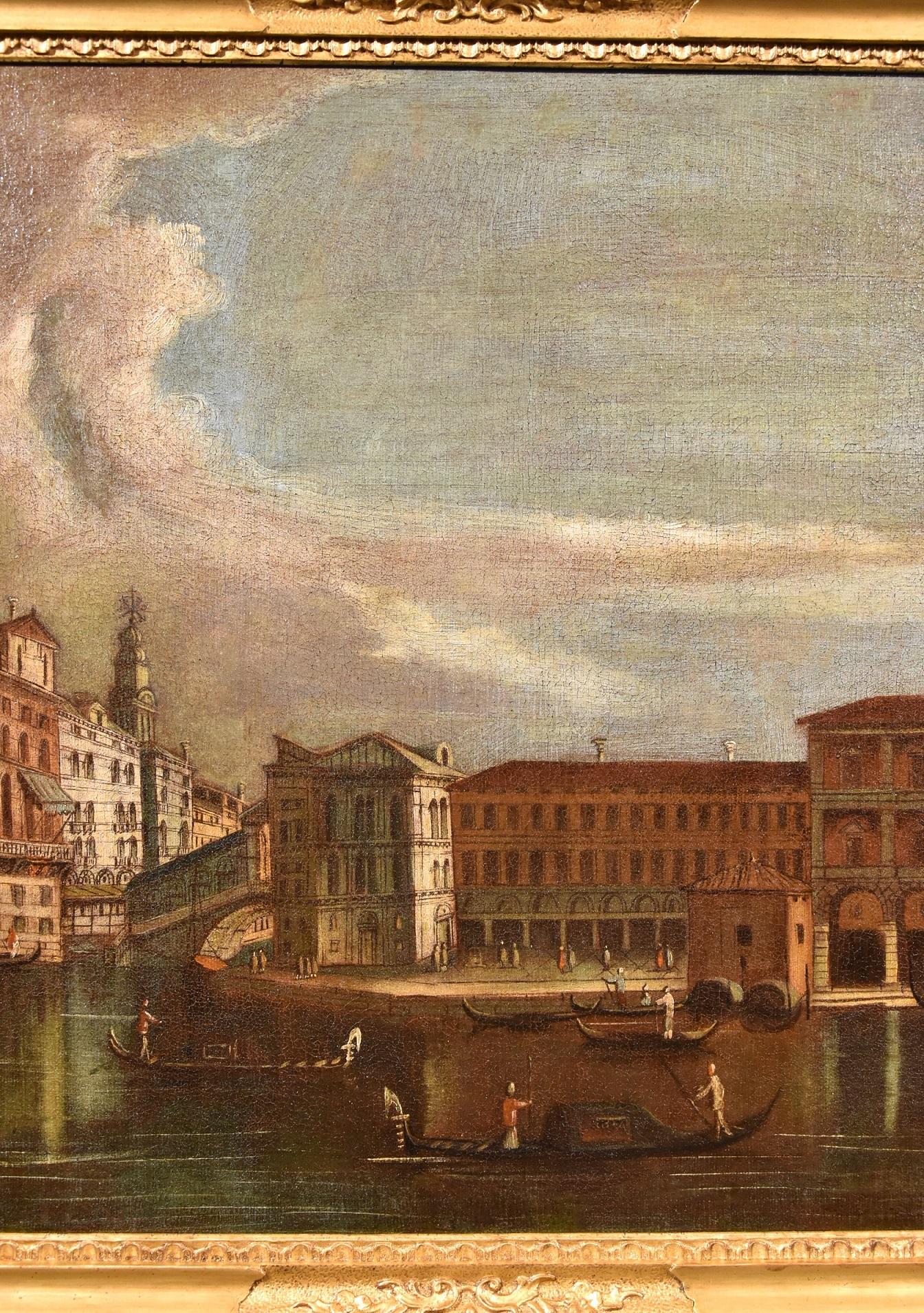 Tironi Venice Grand Canal Landscape Paint Oil on canvas Old master 18th Century - Brown Landscape Painting by Francesco Tironi (Venice, about 1745 - 1797)