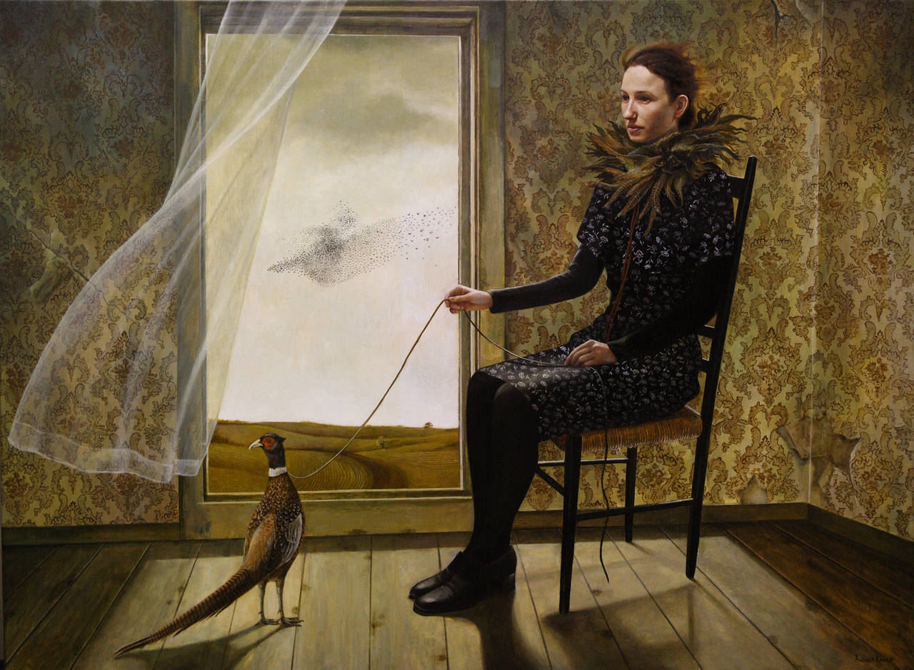 Andrea Kowch Figurative Print - The Pheasant Keeper - Limited Edition Hand Signed Print