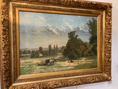 Large Guillaume Lauters 19th-C Pastoral Landscape Oil Painting, Superb Frame