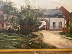 Fine Antique European Village Landscape, Oil on Canvas, Elaborate Gilt Frame