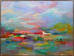"Sacred Calm": Pittura paesaggistica astratta contemporanea, colori vivaci