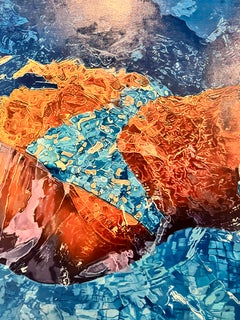 Pool Blues: dipinto a olio fotorealistico, nuotatore, contemporaneo, incorniciato