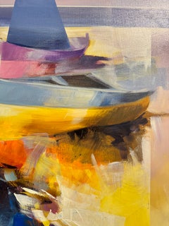„Setting Sail“, abstrakte Mittelmeermalerei, Öl und Acryl auf Leinwand