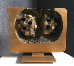 Front City Mid-20th Century Abstract Gold Patinated Bronze Italian Sculpture