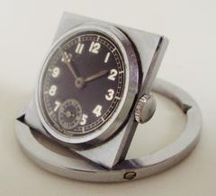 Swiss Art Deco Geometric Chrome/Steel Folding Pocket or Desk Traveling Watch