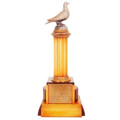 Vintage American Art Deco Brass, Amber & Marbled Burgundy Catalin Pigeon Racing Trophy