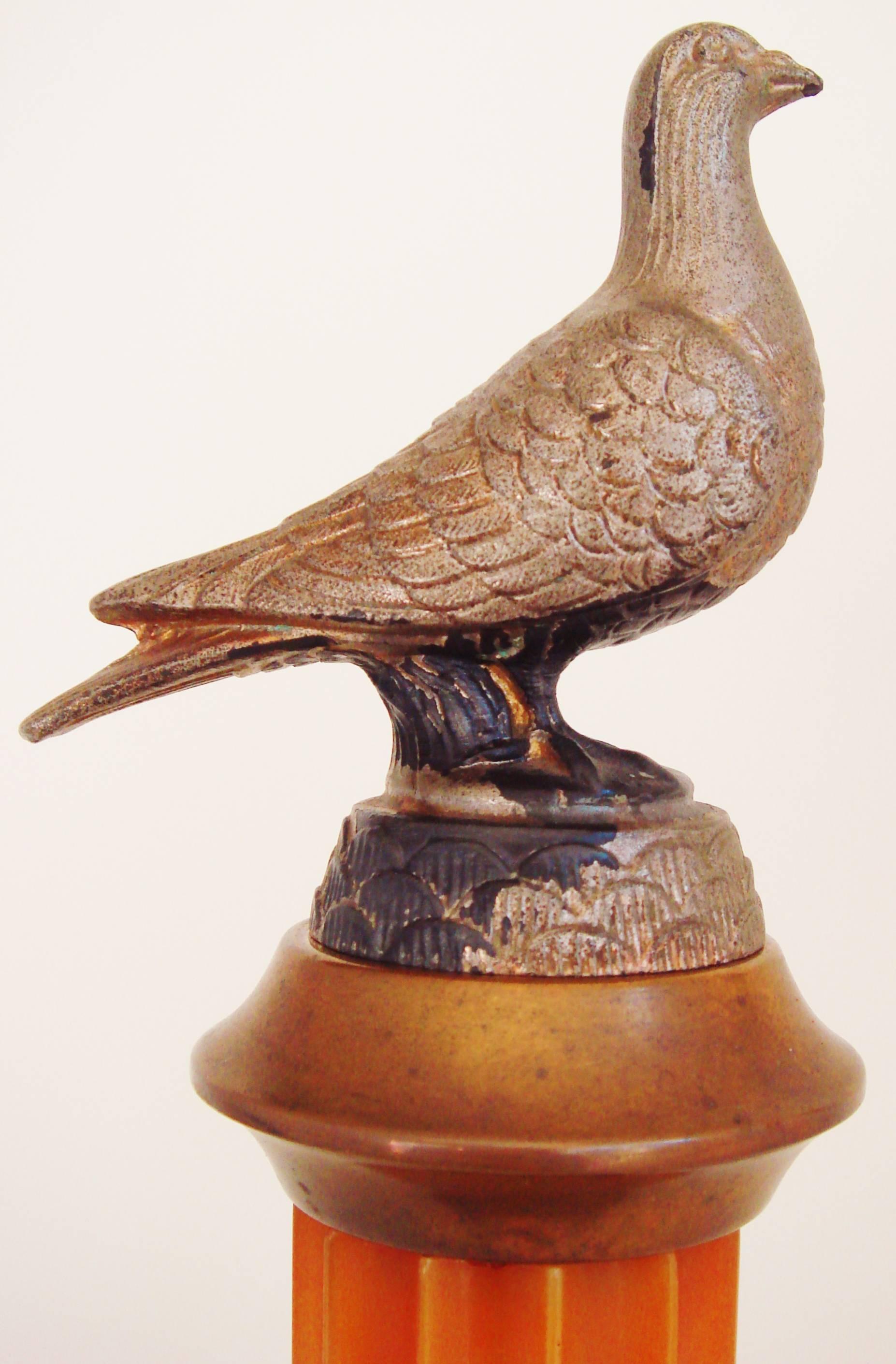American Art Deco Brass, Amber & Marbled Burgundy Catalin Pigeon Racing Trophy In Good Condition In Port Hope, ON