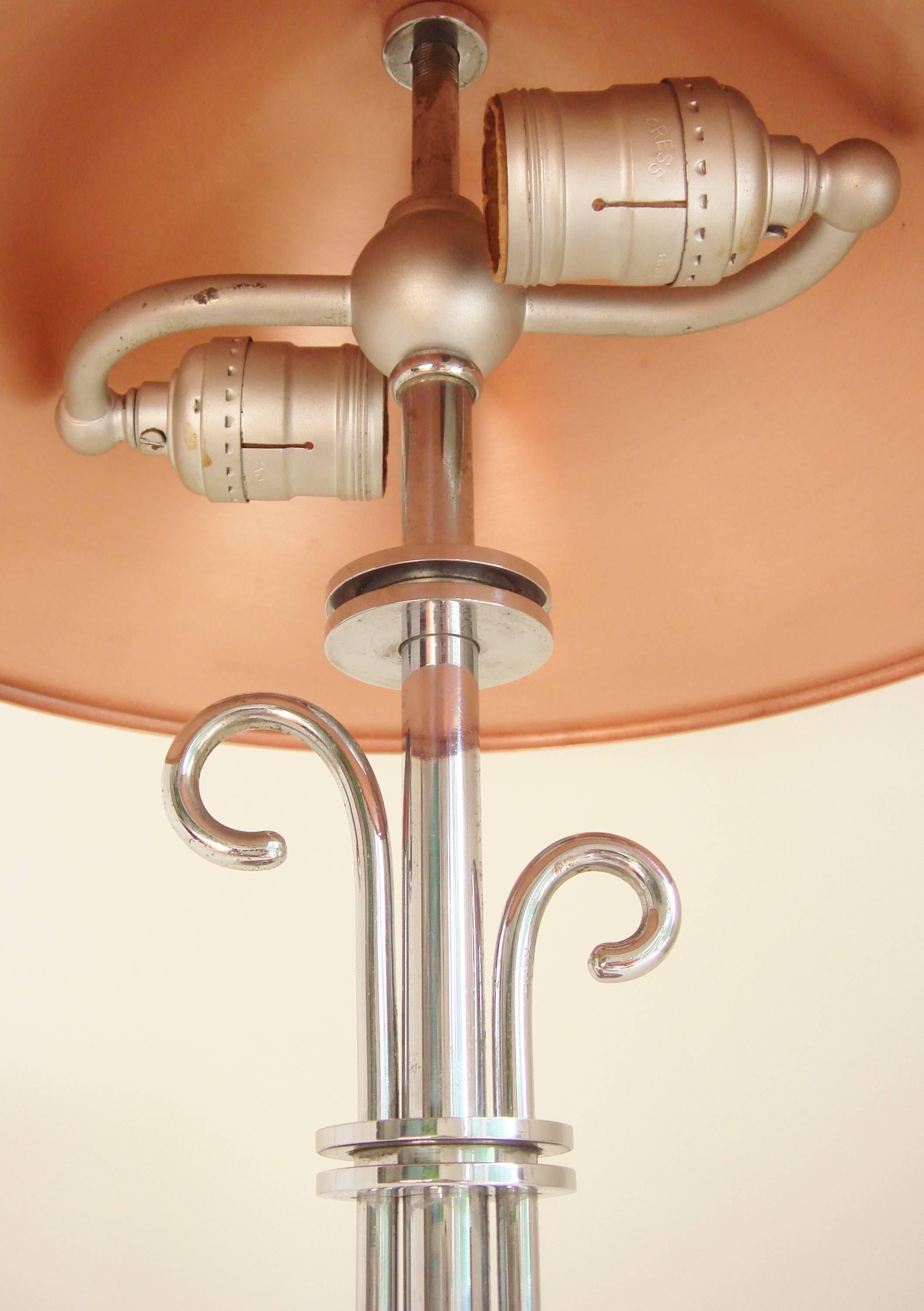 Mid-20th Century American Art Deco Chrome and Copper Organic Mushroom Lamp with Tendril Accents