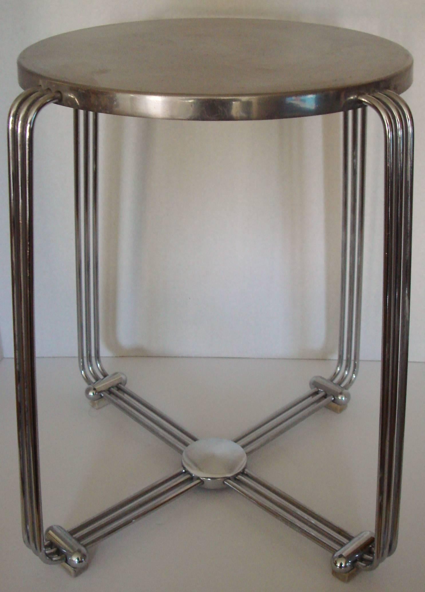 English Art Deco Chrome, Aluminum and Hard Rubber Side Table or Stool by Alpax In Excellent Condition In Port Hope, ON