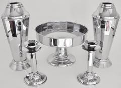 English Art Deco 5-Piece Cocktail Vases, Candlesticks & Compote Console Set.