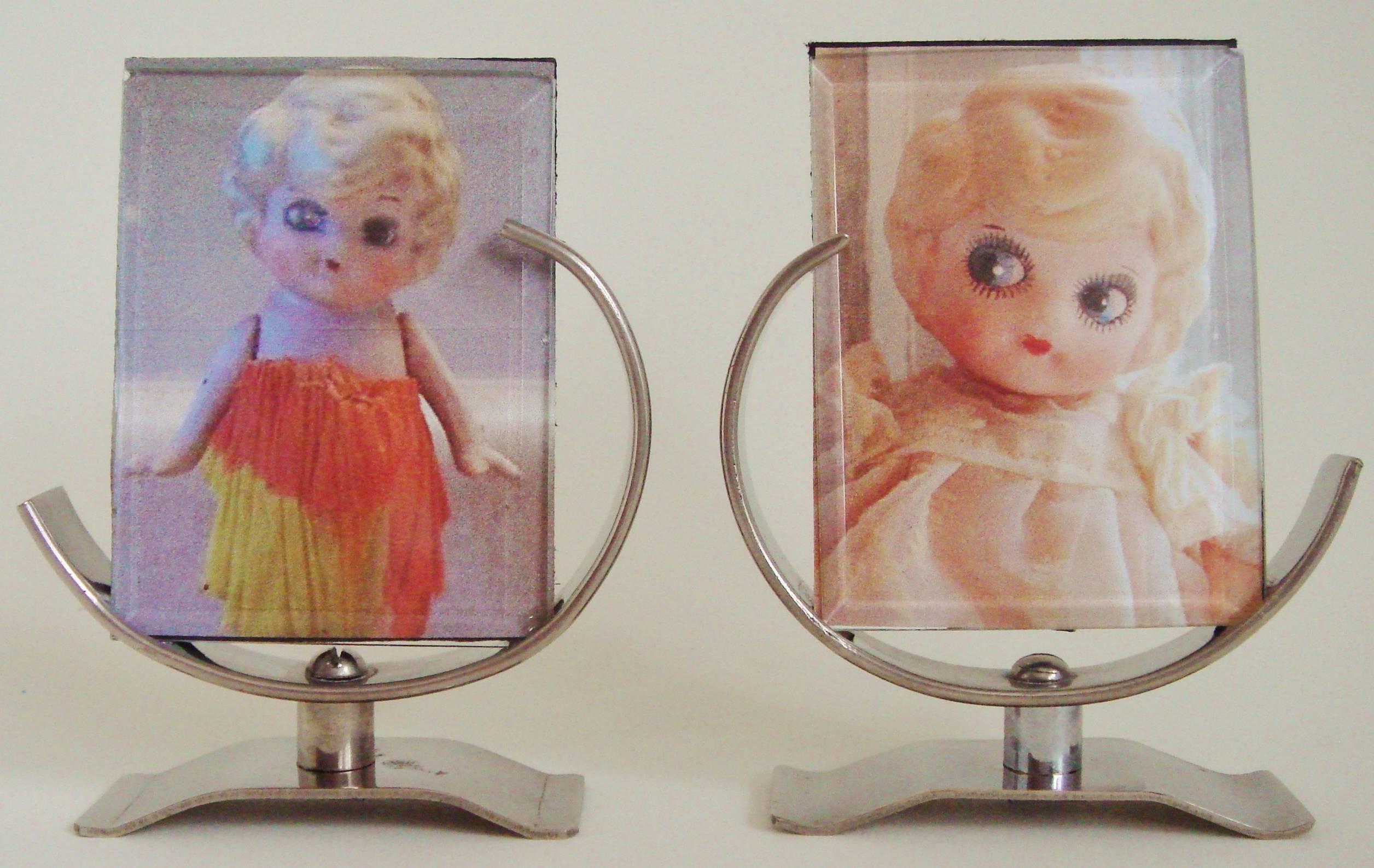 Glass Rare Miniature Pair of German Art Deco Nickel-Plated Bookmatched Picture Frames
