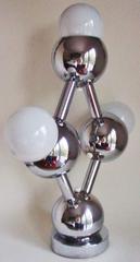 Large American Mid-Century Modern Chrome "Atomium" Triple Bulb Table Lamp